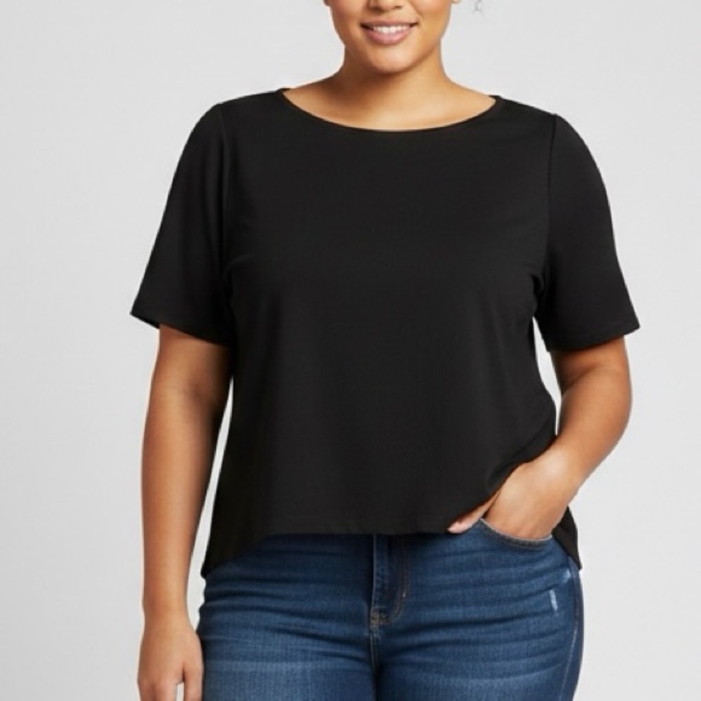 BETABRAND Hi-Lo Black Short Sleeve Ponte Stretch Tee T-Shirt Top 2XL XXL 2X